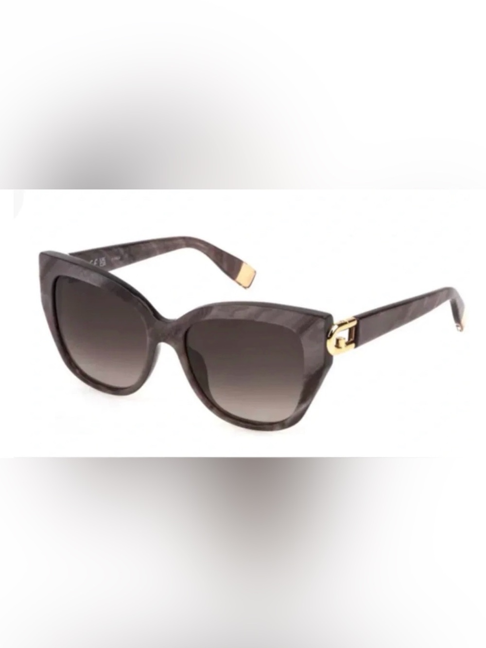 Furla Plum Marble Oversized Cat Eye Sunglasses with Gold Arch Logo w/case nwot